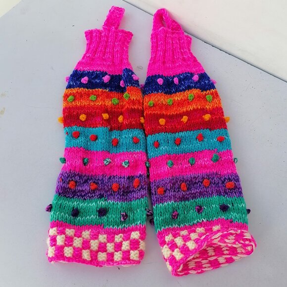 Multicolored Wool Knitted Leg Warmers - Andean Craftsmanship - Picture 7 of 9